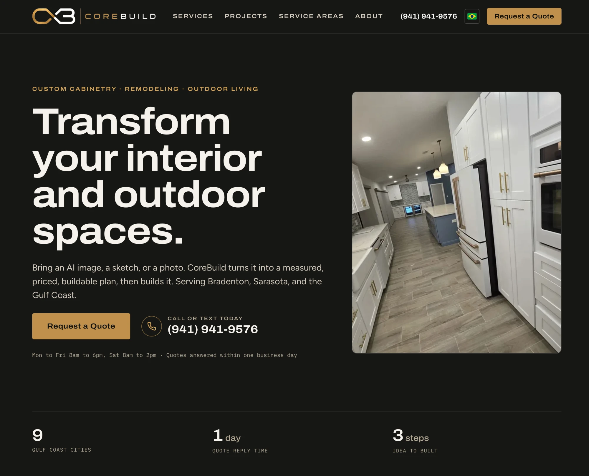 CoreBuild's website home page, built on Contractor Systems